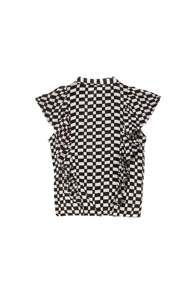WINGER Ash Black/Off White Checkers - Sleeveless Flounced Top